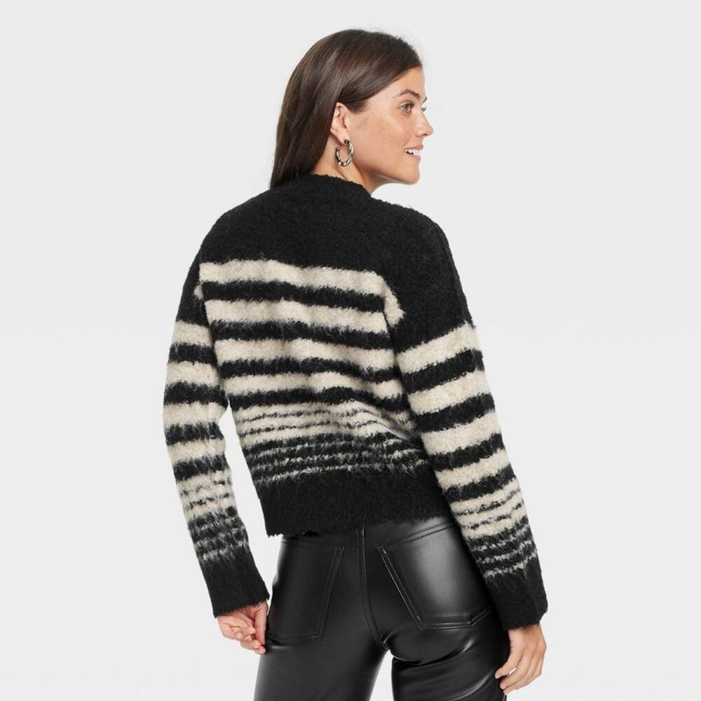 Women's Boucle Crewneck Pullover Sweater - Univers Black/Cream - Picture 2 of 3
